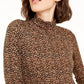 Bar III Women's Animal Print Turtleneck Top Brown Size X-Small