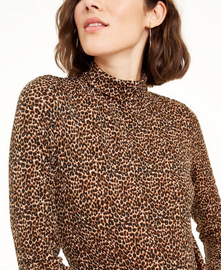 Bar III Women's Animal Print Turtleneck Top Brown Size X-Small