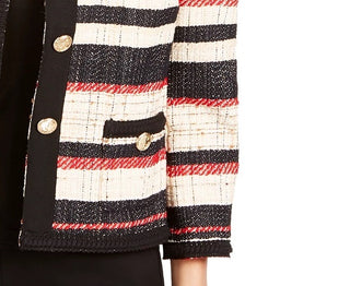 Anne Klein Women's Striped Braided-Trim Jacket White Size 4