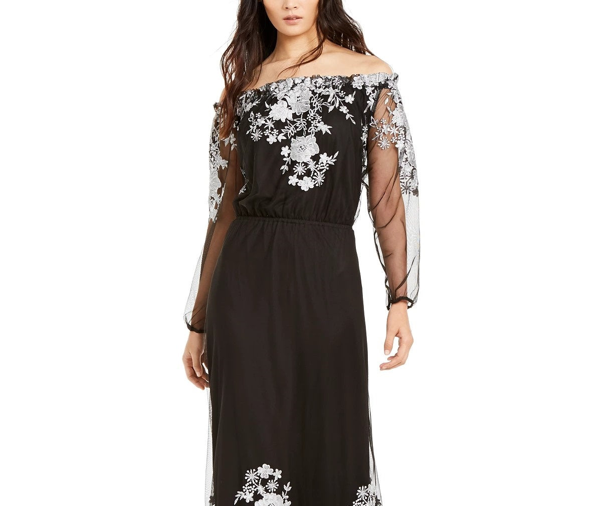INC International Concepts Women's Embroidered Off-The-Shoulder Maxi Dress Black Size 2