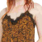 Bar III Women's Snake-Print Lace-Trim Top Med Yellow Size Large