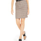 Bar III Women's Belted Plaid Skirt Beige Size 8