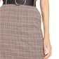 Bar III Women's Belted Plaid Skirt Beige Size 8