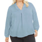 Bar III Women's Trendy V Neck Blouse Blue Size 3X