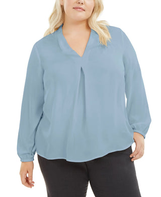 Bar III Women's Trendy V Neck Blouse Blue Size 3X