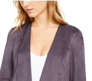 Anne Klein Women's Gray Long Sleeve Open Cardigan Sweater Purple Size Medium