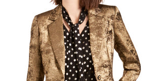 Bar III Women's Metallic One Button Blazer Gold Size 2