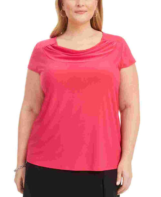 Kasper Women's Plus Size Cowlneck Solid Stretch Top Pink Size 1X