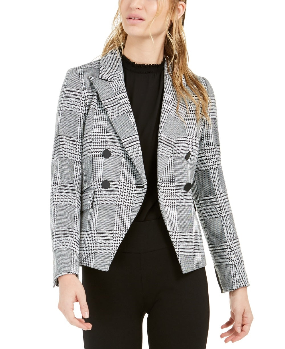 Bar III Women's Houndstooth Print Double Breasted Jacket Black Size 12
