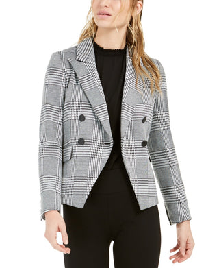 Bar III Women's Houndstooth Print Double Breasted Jacket Black Size 12