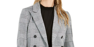 Bar III Women's Houndstooth Print Double Breasted Jacket Black Size 12