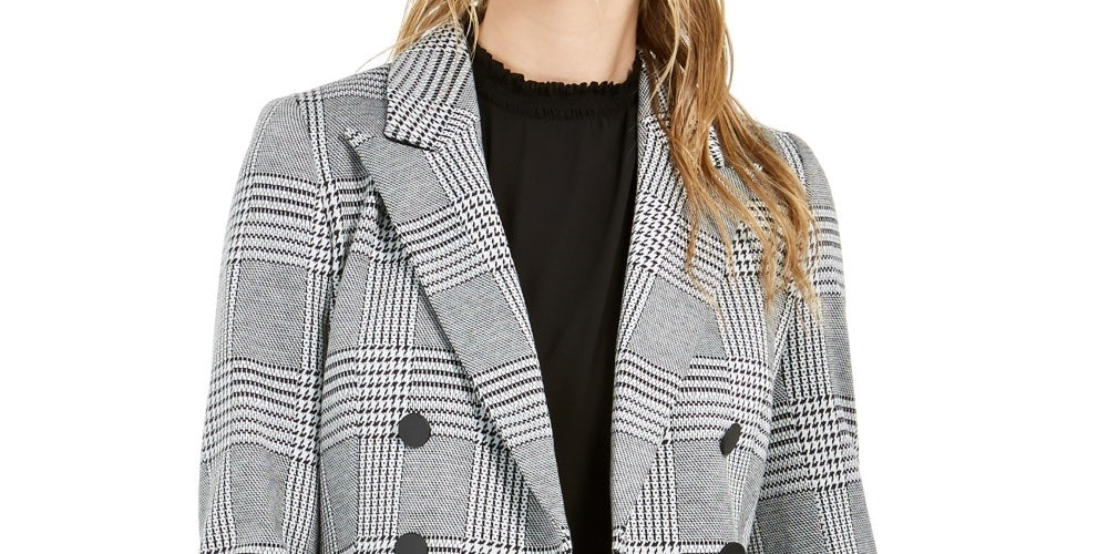 Bar III Women's Houndstooth Print Double Breasted Jacket Black Size 2