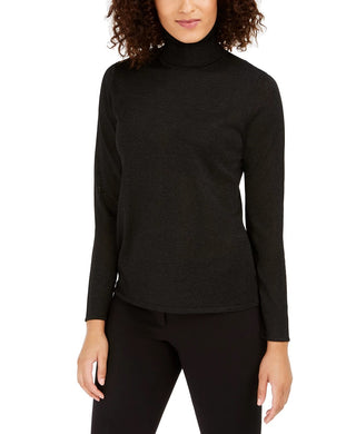 Anne Klein Women's Metallic Flecked Turtleneck Sweater Black Size X-Large