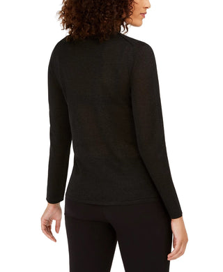 Anne Klein Women's Metallic Flecked Turtleneck Sweater Black Size X-Large