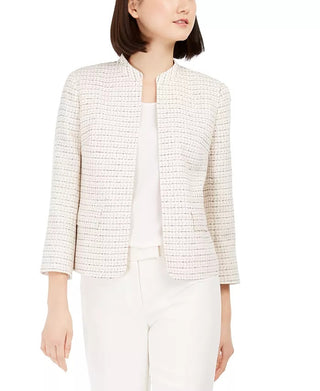 Anne Klein Women's Tweed Open Front Jacket White Size 2