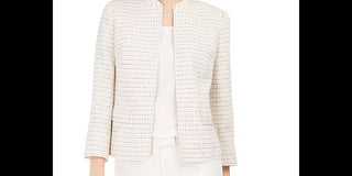 Anne Klein Women's Tweed Open Front Jacket White Size 2