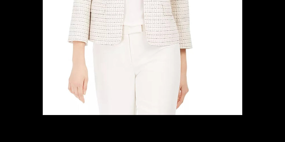 Anne Klein Women's Tweed Open Front Jacket White Size 2