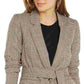 Bar III Women’s Plaid Tie-Waist Blazer Beige khaki Size X-Large