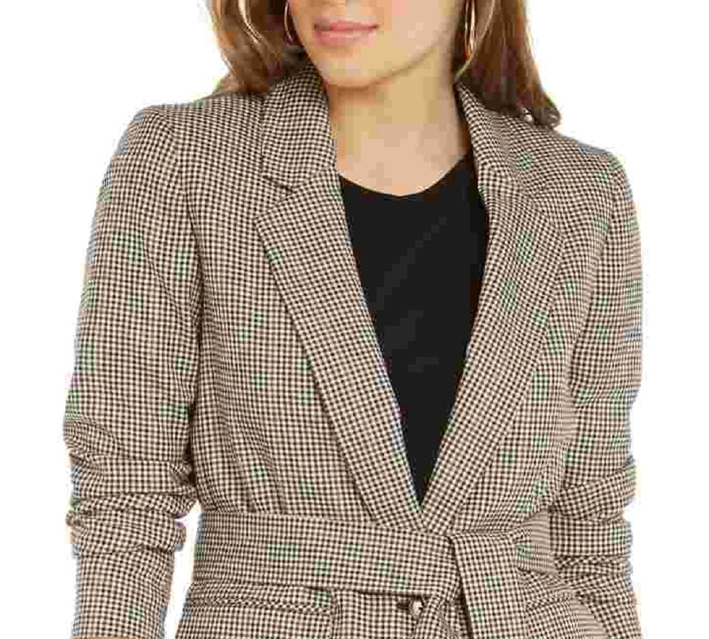 Bar III Women’s Plaid Tie-Waist Blazer Beige khaki Size X-Large