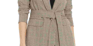 Bar III Women’s Plaid Tie-Waist Blazer Beige khaki Size X-Large