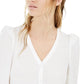 Bar III Women's Puff-Sleeve Button-Up Blouse White Size XX-Small
