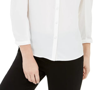 Bar III Women's Puff-Sleeve Button-Up Blouse White Size XX-Small