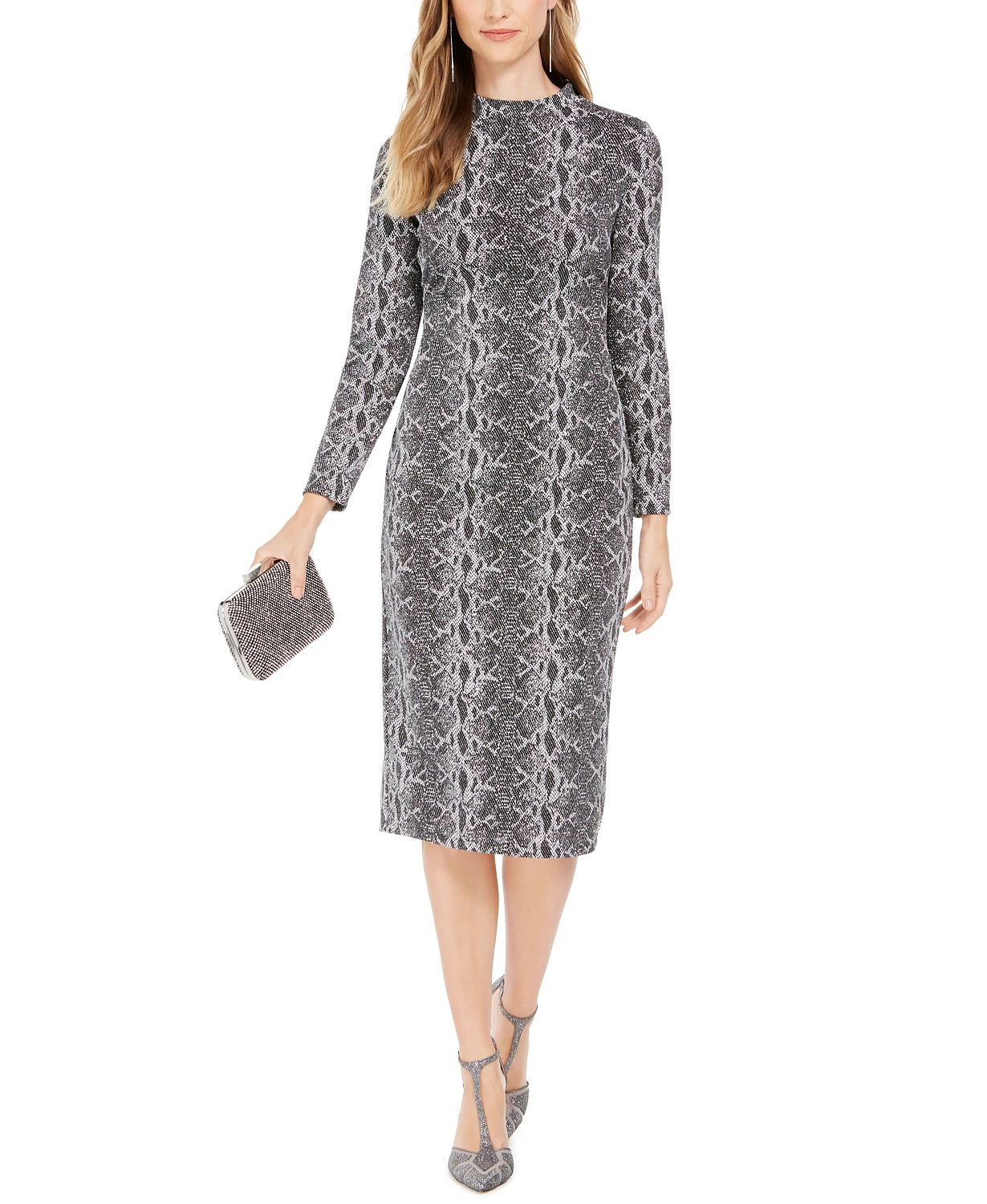 INC International Concepts Women’S Snake-Embossed Sheath Midi Dress Gray Size 12