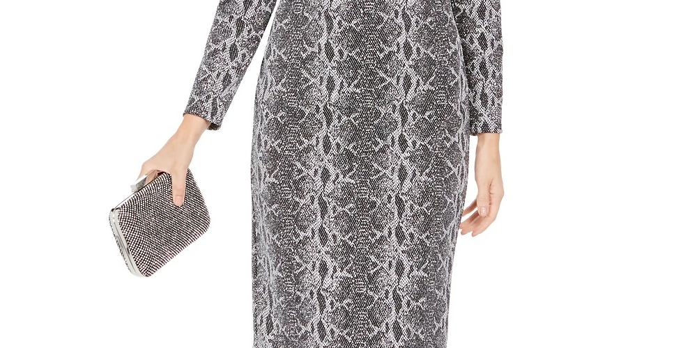 INC International Concepts Women’S Snake-Embossed Sheath Midi Dress Gray Size 12