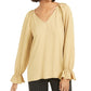 Bar III Women's Pleated Bell Sleeve Top Yellow Size X-Large