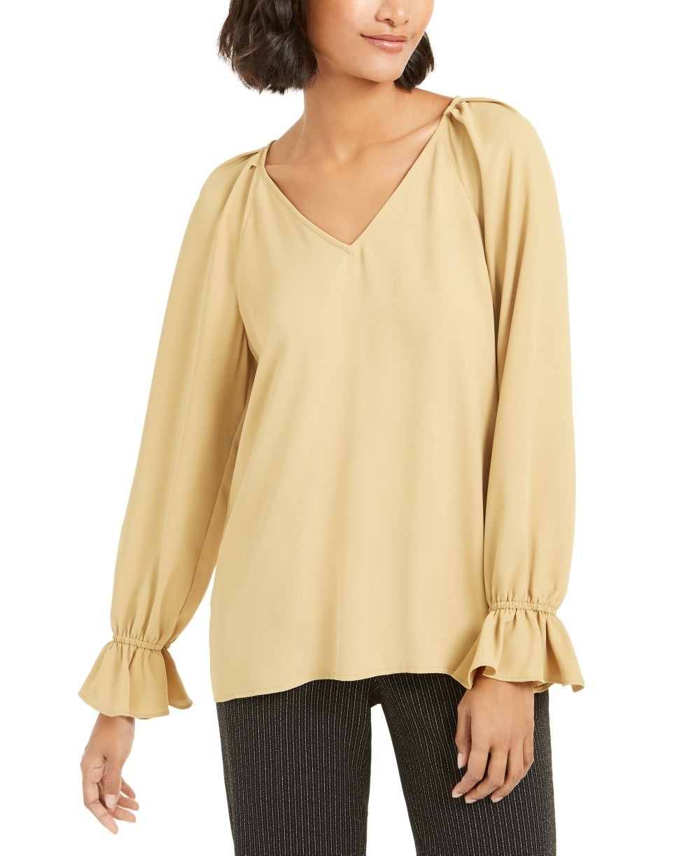 Bar III Women's Pleated Bell Sleeve Top Yellow Size X-Large