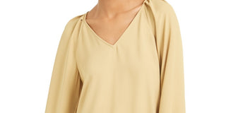 Bar III Women's Pleated Bell Sleeve Top Yellow Size X-Large