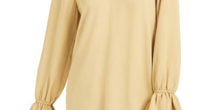 Bar III Women's Pleated Bell Sleeve Top Yellow Size X-Large