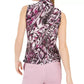 Bar III Women's Printed Tie-Neck Top Bright Pink Size Extra Small