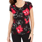 Kasper Women's Floral Short Sleeve Scoop Neck Top   Pink Size X-Small