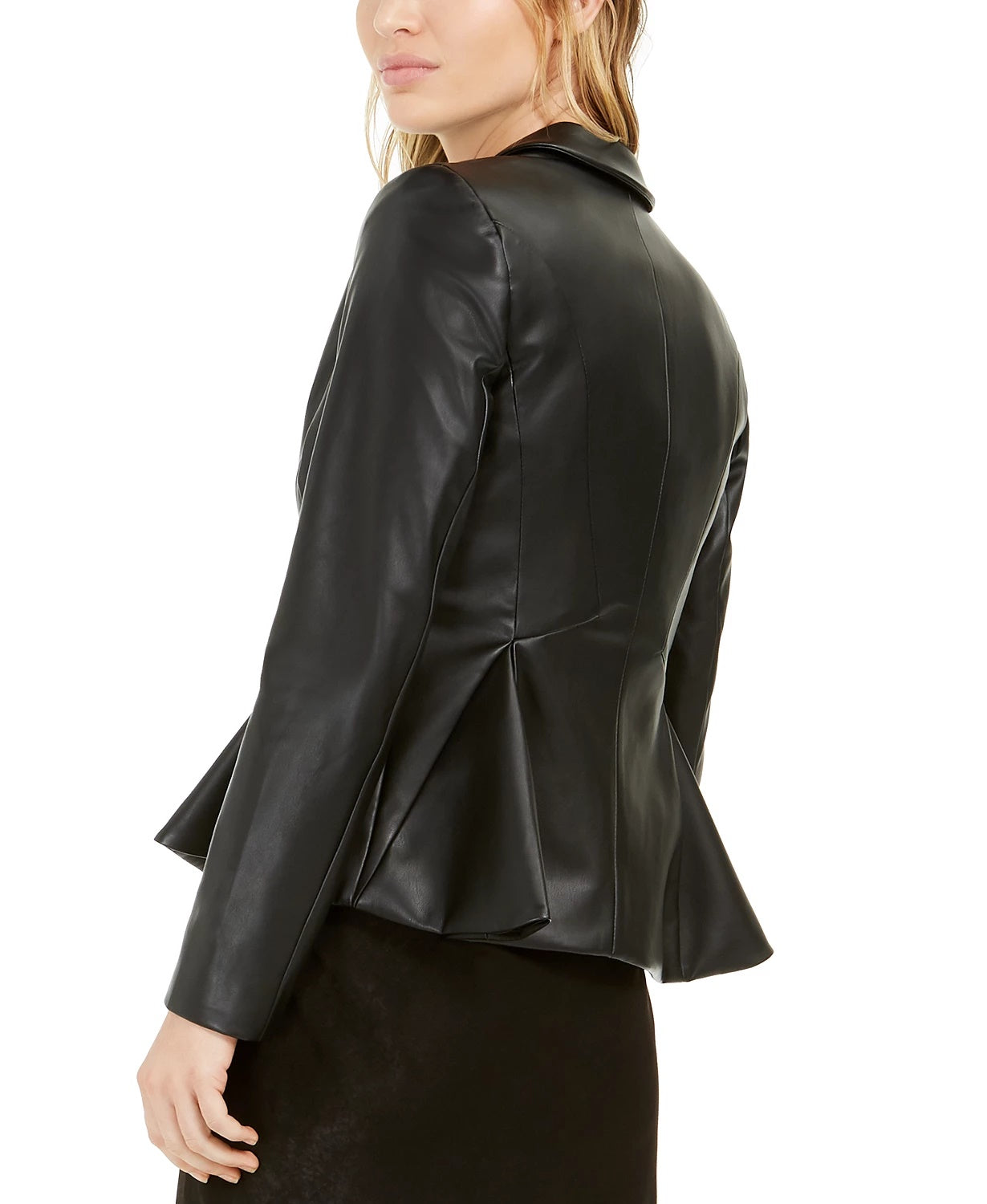 Bar III Women's Faux-Leather Peplum Jacket Black Size 10