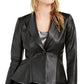 Bar III Women's Faux-Leather Peplum Jacket Black Size 10
