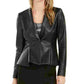 Bar III Women's Faux-Leather Peplum Jacket Black Size 8