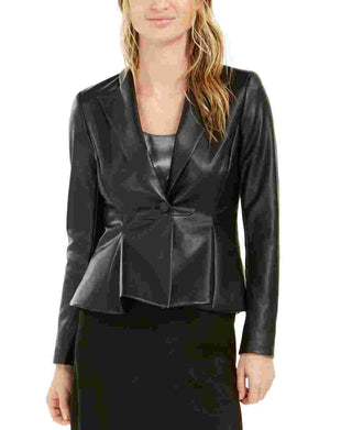 Bar III Women's Faux-Leather Peplum Jacket Black Size 8