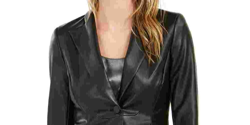Bar III Women's Faux-Leather Peplum Jacket Black Size 8