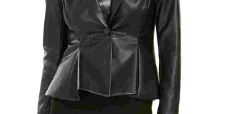 Bar III Women's Faux-Leather Peplum Jacket Black Size 8