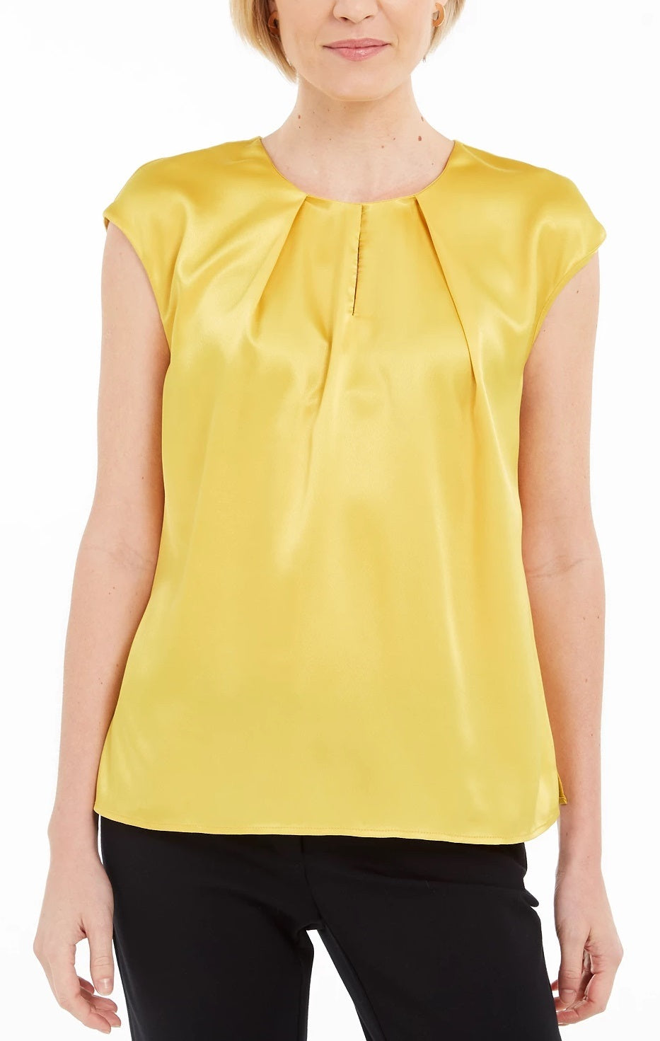 Kasper Women's Cap Sleeve Jewel Neck Peasant Top Yellow Size Small