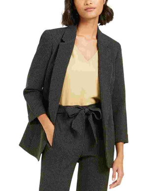 Bar III Women's Pinstripe Open Front Blazer Black Size Large