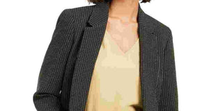 Bar III Women's Pinstripe Open Front Blazer Black Size Large