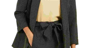 Bar III Women's Pinstripe Open Front Blazer Black Size Large