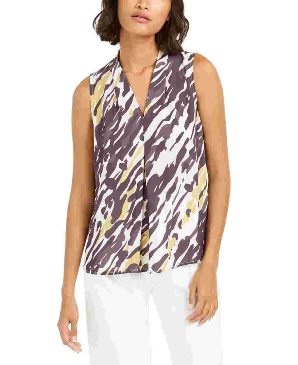 Bar III Women’s Abstract Animal Print V Neck Blouse Black Size X-Small