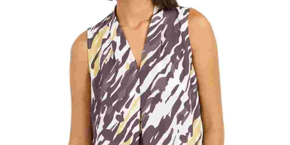 Bar III Women’s Abstract Animal Print V Neck Blouse Black Size X-Small