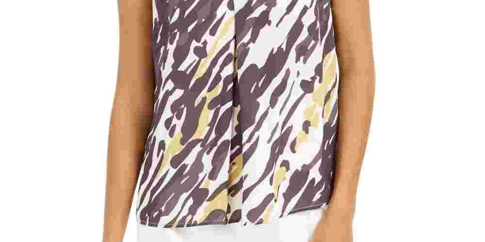 Bar III Women’s Abstract Animal Print V Neck Blouse Black Size X-Small