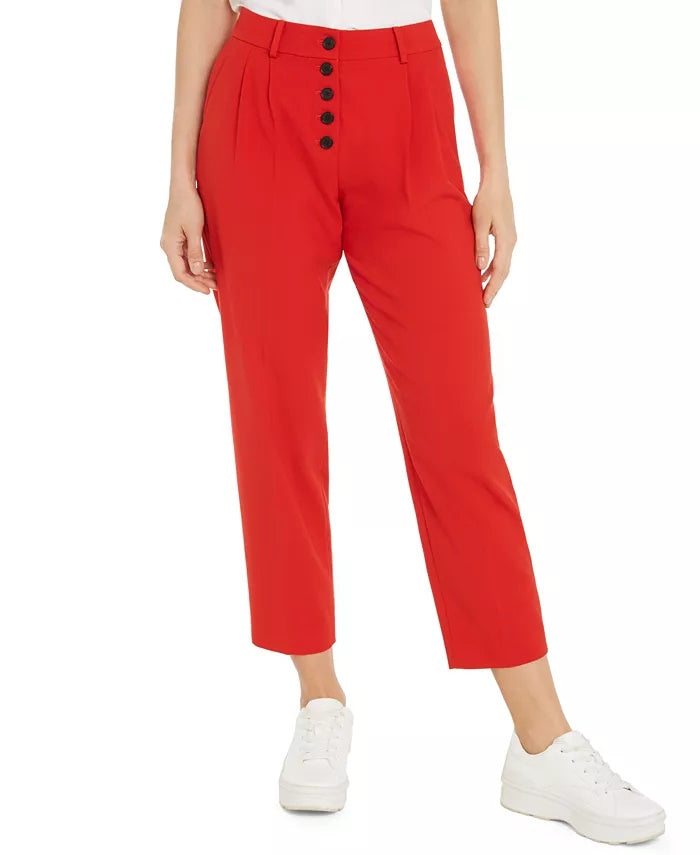 Bar III Women's Button Front Pleated Pants Red Size 10