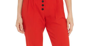 Bar III Women's Button Front Pleated Pants Red Size 12