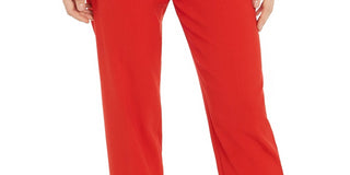 Bar III Women's Button Front Pleated Pants Red Size 12